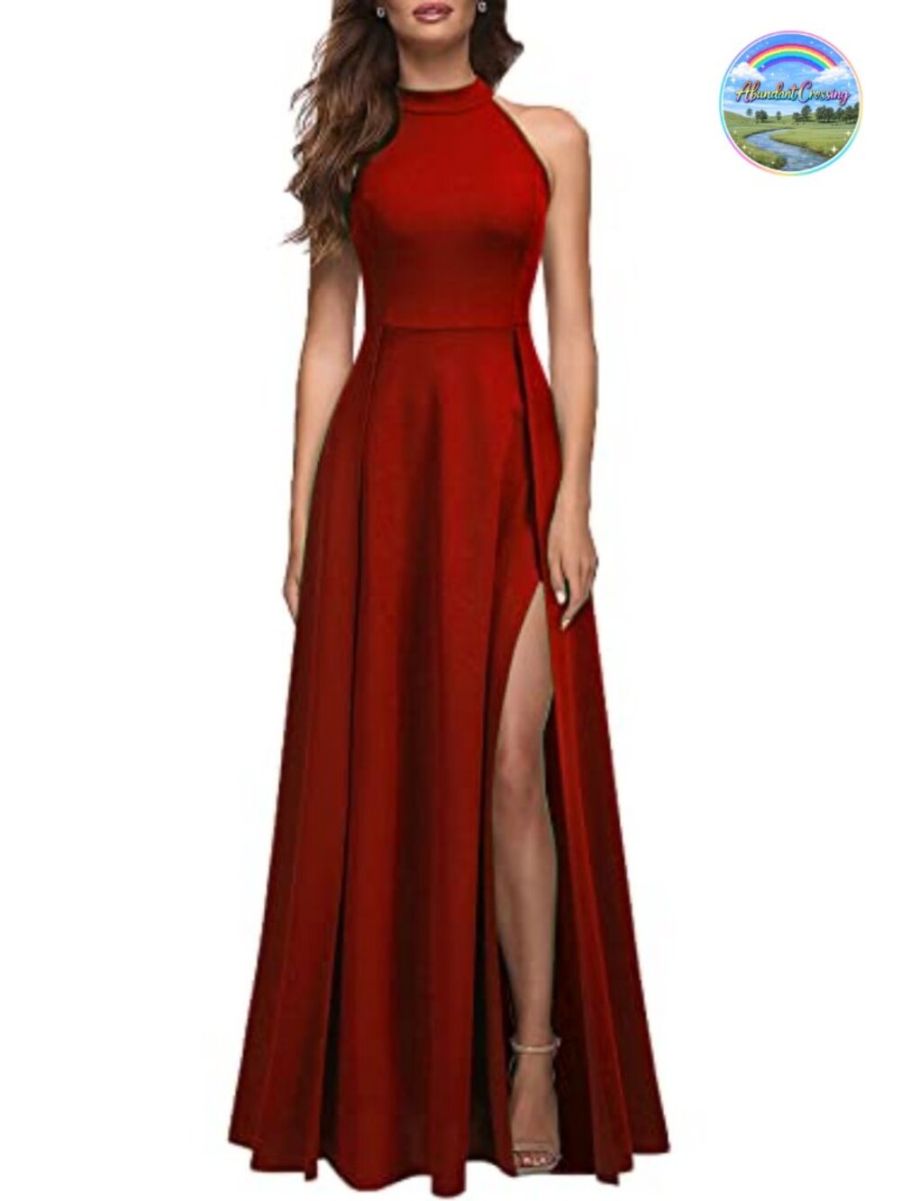 Halter Neck Bodycon Maxi Dress with High Slit Formal Cocktail Party